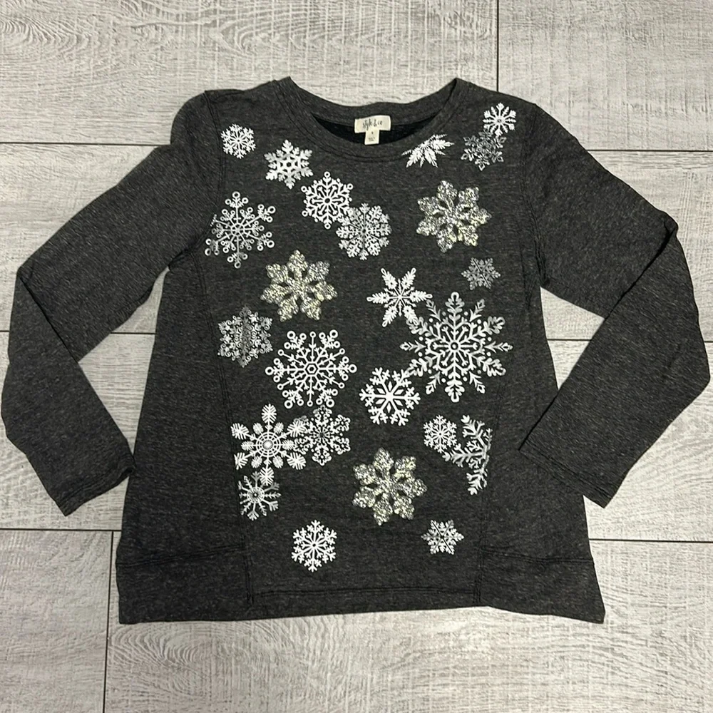 Style&co Womens Sweater Snowflakes Long Sleeve - Picture 2 of 8